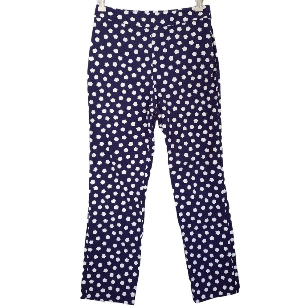 KATE SPADE Cloud Dot textured cropped straight leg career pants navy blue Size 0
